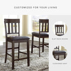 Signature Design by Ashley Haddigan Upholstered Barstool, 2 Count, Slat Back Design, Cushioned Seat, Wood, 25.5" H, Dark Brown
