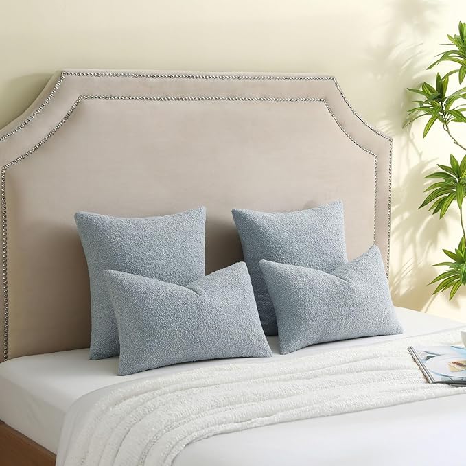 FUTEI Pack of 2 Dusty Blue Decorative Throw Pillow Covers 20x20 Inch Soft Cozy Solid Boucle Textured Cushion Case,Modern Home Decor for Couch Bed Living Room