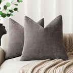Foindtower Pack of 2 Soft Textured Throw Decorative Pillow Covers Square Accent Solid Cushion Cover Cozy Farmhouse Pillow Case with Zipper for Couch Sofa Bedroom Living Room 18x18 Inch, Charcoal