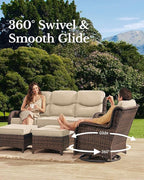 HILLGA Luxury Patio Furniture Set with 6-Inch Thick Cushions, High Back Outdoor Swivel Rocker Chairs and Patio Couch, 10-Piece All Weather Conversation Set for Porch Deck Pool Yard, Beige (V3)