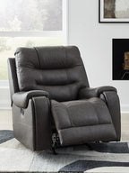 Signature Design by Ashley Trumble Modern Faux Leather Manual Rocker Recliner with Track Arms, Gray