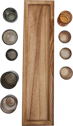 Wood Tray with 9 Brown Glass Votive Holders (Set of 10 Pieces)