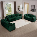 mikibama Luxury 3 Piece Sofa Set, 3-Seater & 2 Loveseat Couch Set, Modern Corduroy Comfy Cloud Couches Set for Living Room Office with 6 Armrest Pillows and 7 Toss Pillows, Green