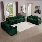 mikibama Luxury 3 Piece Sofa Set, 3-Seater & 2 Loveseat Couch Set, Modern Corduroy Comfy Cloud Couches Set for Living Room Office with 6 Armrest Pillows and 7 Toss Pillows, Green