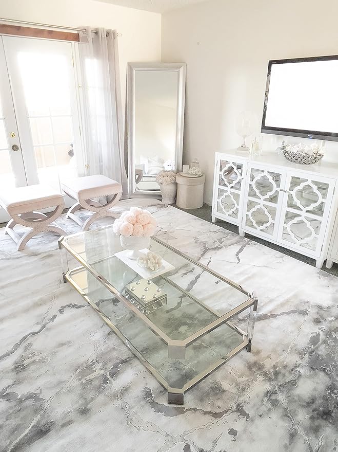 SAFAVIEH Craft Collection Area Rug - 5'3" Square, Grey & Silver, Modern Abstract Design, Non-Shedding & Easy Care, Ideal for High Traffic Areas in Living Room, Bedroom (CFT877G)