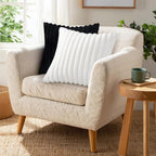 Pallene Faux Fur Plush Throw Pillow Covers 18x18 Set of 2, Luxury Soft Fluffy Striped Decorative Pillow Covers for Sofa, Couch, Living Room, Black