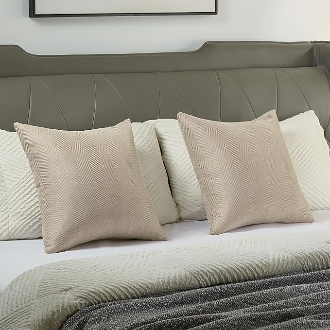 FUTEI Oatmeal Chenille Throw Pillow Covers 12x20 Inch Set of 2,Soft Wide Chevron Textured Lumbar Pillow Cases,Farmhouse Home Decor for Couch Bed Living Room