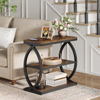 Tribesigns End Table, Narrow 3-Tier End Table for Living Room, Industrial Wooden Side Table with Metal Frame, Small Bedside Nightstand for Bedroom, Small Spaces, Rustic Brown