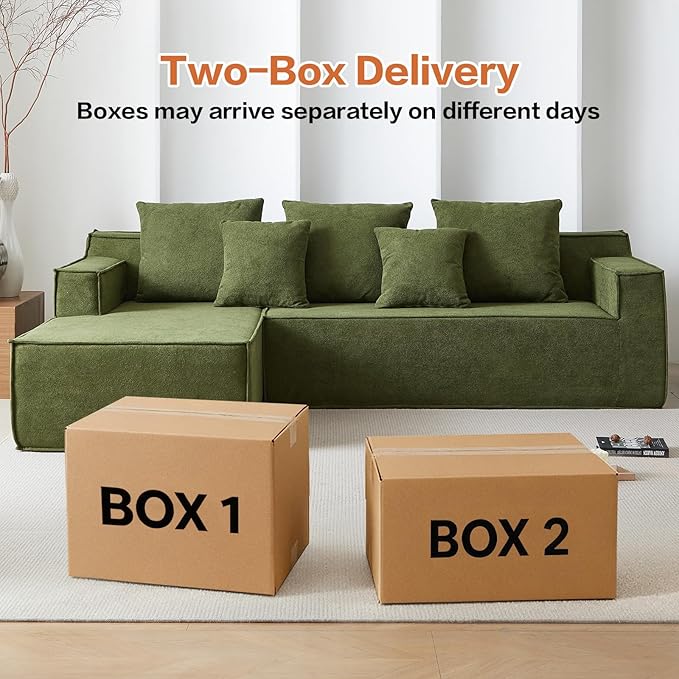 101" Boneless Couches for Living Room, Fully Memory Foam Sofa with Deep Seat, L Shape Sectional Couch Velvet Fabric, Compressed Sofa in a Box,No Assembly Required (Green)
