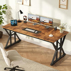 TVU 63-Inch Executive Desk, Large Office Desk with Thicken Frame, Computer Desk Modern Simple Desk for Home Office, Rustic Brown