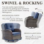 HUMMUH 5-Piece Patio Furniture Set with Fire Pit,Wicker Patio Glider Loveseat Outdoor Swivel Rocker Chairs for Backyard,Poolside,Deck