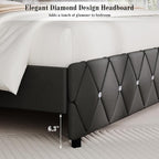 BarnFurin Twin Bed Frame with Diamond Tufted Headboard, Faux Leather Upholstered Bed with Wooden Slats Support, No Box Spring Needed, Mattress Foundation, Easy Assembly, Grey