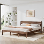 King Bed Frame and Ladder Headboard, Solid Wood Bed Frame with Storage, Malaysian Oak Platform Beds with Wooden Slats, No Box Spring Needed, Easy Assembly, King Size, Antique Espresso