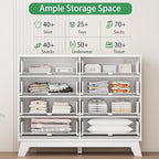 Fluted Dresser for Bedroom with 8 Drawers, 48" Wide Modern Chest of Drawers with Metal Handle, Wooden Dresser TV Stand, Wood Closet Clothes Storage Drawer Organizer for Living Room, Hallway, White