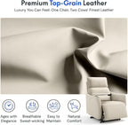 FLEXISPOT Lune Genuine Leather Power Recliner Chair with Tray Table & Adjustable Headrest, Real Leather Electric Recliner with USB & Type-C Charging Ports, Luxury Single Sofa for Living Room, Ceramic