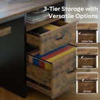Bestier Office Desk with Drawers, 55 inch Industrial Computer Desk with Storage, Wood Teacher Desk with Keyboard Tray & File Drawer for Home Office, Rustic Brown