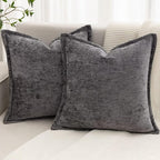 Grey Decorative Throw Pillow Covers 26x26 Inch Set of 2 Cozy Soild Chenille Cushion Cases Soft Textured Square Couch Pillows Cover Boho Accent Farmhouse Pillowcases for Sofa Bed