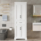 Tall Freestanding Storage Cabinet with 4 Doors & One Drawer, Multi-Purpose Organizer with Adjustable Shelf for Bathroom, Office, Living Room, White