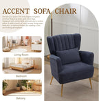 Fabric Accent Living Room Arm Chair Set of 2 Mid Century Modern Chairs with Pillow & Golden Legs, 8.5" Thick Cushion, Upholstered Comfy Sofa Armchair for Reading Room/Bedroom, Navy