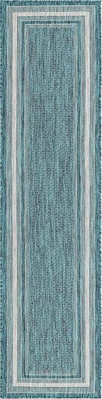 Unique Loom Outdoor Border Collection Area Rug - Soft Border (2' x 8' Runner, Teal/ Ivory)