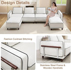 35" Square Ottoman for Modular Couch Sectional Sofa,Movable Footstool with Wooden Legs for Living Room Bedroom,Comfy Thicked Cushion Upholstered Foot Rest,White