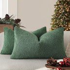 Foindtower Pack of 2 Textured Boucle Throw Pillow Covers Accent Solid Decorative Lumbar Pillow Cases Soft Couch Cushion Case for Chair Sofa Bedroom Living Room Home Decor 12x20 Inch Pine Green