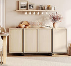 WAMPAT Modern Sideboard Buffet Cabinet with 4 Doors, Multifunctional Sideboard with Large Storage and T-Shaped Legs, Coffee Bar Cabinet Storage Cabinet for Kitchen, Living Room, Light Oak