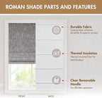 Madison Park Cordless Roman Shades, Total Blackout Window Blind Privacy Window Shades, Thermal Insulated Cordless Window Treatment for Bedroom, Living Room, Quincy, Single Panel 27" W X 64" H Grey