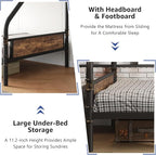 Metal Bunk Bed Twin Over Full, Industrial Bunkbeds Heavy Duty Bed with Safety Guard Rails and Space-Saving Design, Steel Bed for School, Bedroom (Vintage Brown)