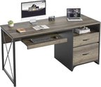Bestier Office Desk with Drawers, 55 inch Industrial Computer Desk with Storage, Wood Teacher Desk with Keyboard Tray & File Drawer for Home Office, Dark Gray Oak