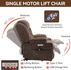 Power Lift Recliner Chair, 350lb Capacity with 8-Point Massage & Heating, USB/Type-C Ports & Cup Holders, Heavy Duty Chenille Recliner for Elderly, Brown