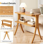 Tribesigns Narrow Side Table Set of 2, Farmhouse End Table with 2-Tier Storage Shelf and Solid Wood Legs, Slim Modern Bedside Table Nightstand for Bedroom, Living Room, Small Spaces, Brown(2)