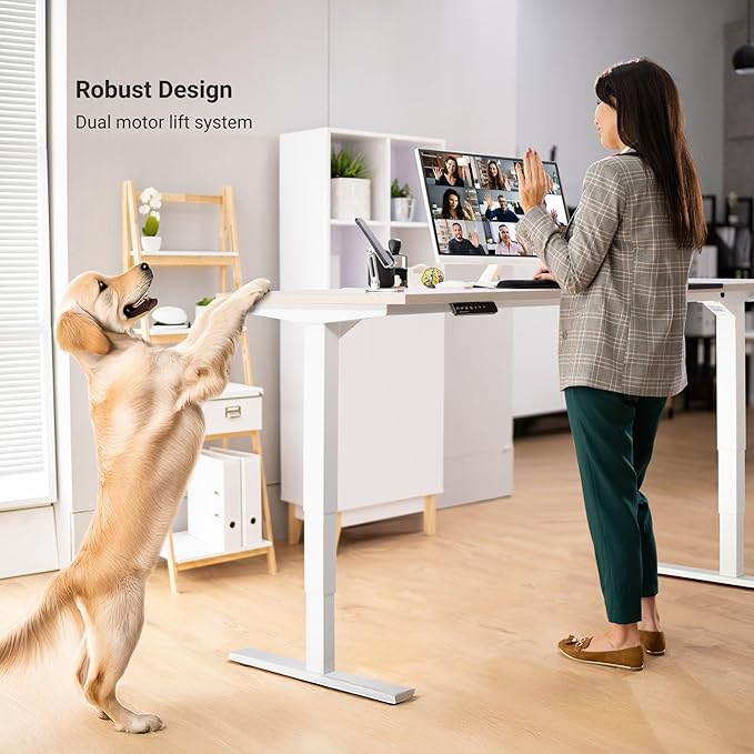 Progressive Desk Stand Up Height Adjustable Electric Standing Desk - 48" x 30" with Dual Motor, 3 Stages Sit Stand Table - Ebony Oak, Black Frame