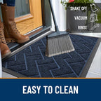 OLANLY Front Door Mat Indoor Outdoor Entrance, Waterproof All-Season, All-Weather Doormat, Sturdy Natural Rubber, Low Profile, Easy Clean Patio Porch Entryway Mat, Herringbone Brick (Blue, 36x24)