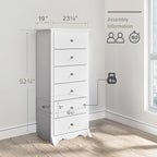 Prepac Sonoma 6 Drawer Dresser for Bedroom, Tall Chest of Drawers, Bedroom Furniture, Clothes Storage and Organizer, 19" D x 23.25" W x 52.75" H, White
