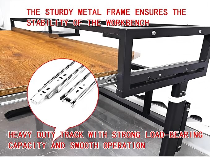 Studio Desk with Keyboard Tray | Hand-Crank Adjustable Standing Desk Workstation for Music Production, Cable Management, MIDI Keyboard Shelf (Natural, 47in)