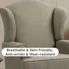 Pia Ricco High Back Floral Accent Chair, Upholstered Fabric Armchair with Solid Wood Legs - Retro Living Room Reading Chair, Comfortable Single Sofa Seat-Moss Grey