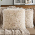 FUTEI Beige Decorative Throw Pillow Covers 18x18 Inch Set of 2,Soft Cozy Faux Fine Wool Textured Cushion Case,Modern Home Luxury Decor for Couch Bed Living Room