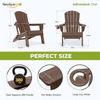 nevilywood Folding Adirondack Chair with Cup Holder, HDPE Patio Chairs, All-Weather Outdoor Chairs for Backyard, Deck, Fire Pit-Coffee