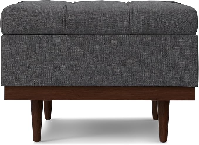 SIMPLIHOME Mariah 34 inch Wide Contemporary Rectangle Coffee Table Storage Ottoman in Slate Grey Polyester Linen, Assembled, For the Living Room, Entryway and Family Room