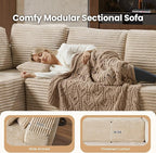 Cloud Sectional Couch with Chaise, Boneless U-Shaped Cloud Couch with Deep Seat, Soft Plush Modern Minimalist Sofa, Assembly Free Modular Floor Sofa for Office Living Room Apartment, Beige