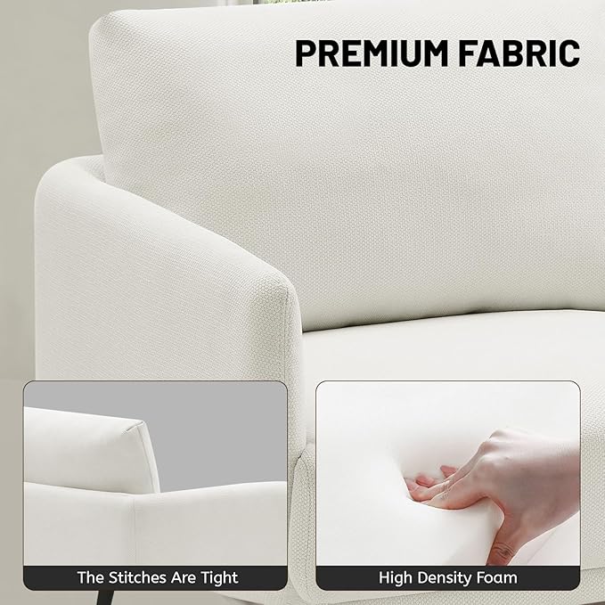 Oversized Accent Chair for Living Room Chairs Reading Arm Chair Comfy Modern Single Sofa Side Chairs with Metal Legs & Soft Cushion for Bedroom, Waiting Room (Polyster Pearl White, Set of 2)