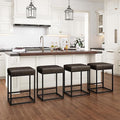 PHI VILLA Grey Leather Bar Stools Set of 4, Backless Counter Height Chairs, 24 inch Barstools for Kitchen Island