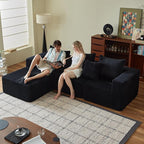 102" Cloud Couch for Living Room,Boneless Couch with Oversized Chaise,Deep Seat Sofa with 5-Pillows for Bedroom,Corduroy Sofa in A Box,Black