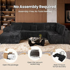 Cloud Sectional Couch with Chaise, Boneless U-Shaped Cloud Couch with Deep Seat, Soft Plush Modern Minimalist Sofa, Assembly Free Modular Floor Sofa for Office Living Room Apartment, Black