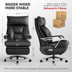 M80A Dual Motor Electric Executive Office Chair with Footrest, Comfortable Reclining Office Chair Wide Seat, Big and Tall Ergonomic Leather Home Office Desk Chair (Black,No Massage)