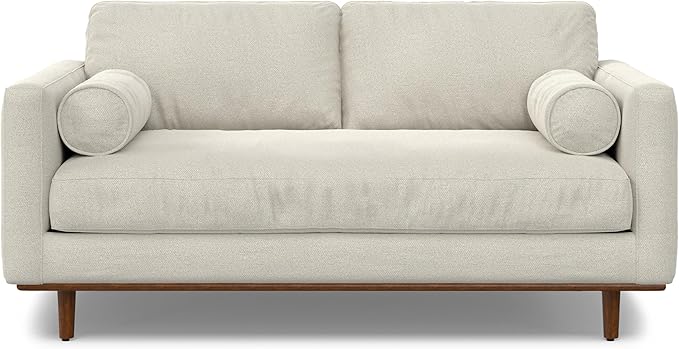 SIMPLIHOME Morrison 72-inch Wide Sofa in Cream White Woven-Blend Fabric, Handcrafted Mid-Century Modern Loveseat for Living Room or Family Room, Single Bench Cushion, Bolster Pillows