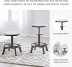 Signature Design by Ashley Torjin Industrial Adjustable Height Counter Barstool, 2 Count, White & Black