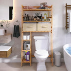 SMIBUY Over The Toilet Storage, Bamboo 6-Tier Bathroom Storage Shelf with Drawers, Freestanding Above Toilet Organizer Rack, Mass-Storage, Space Saver for Small Room (Natural)