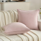 FUTEI Pink Chenille Throw Pillow Covers 26x26 Inch Set of 2,Edges Double-Stitched Euro Pillow Shams,Modern Home Decor for Couch Living Room